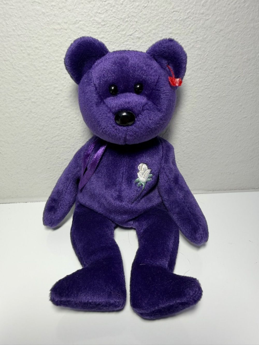 Plush Rare Ty beanie baby Princess Diana memory Teddy Bear with Embroidered Rose